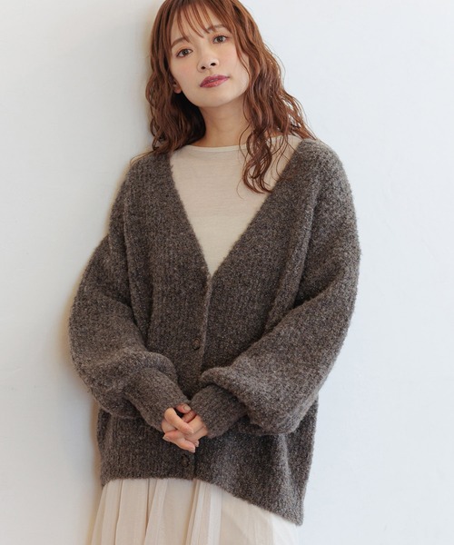 mysty woman(ミスティウーマン)の「メランジラメブークレカーディガン 151996(カーディガン/ボレロ・レディース・ブラウン/アイボリー/ブルー/チャコールグレー/ライトグリーン・FREE)」の3枚目の写真