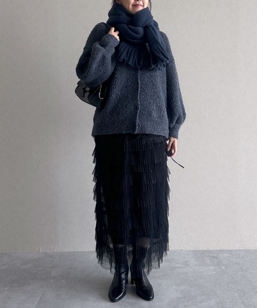 mysty woman(ミスティウーマン)の「メランジラメブークレカーディガン 151996(カーディガン/ボレロ・レディース・ブラウン/アイボリー/ブルー/チャコールグレー/ライトグリーン・FREE)」の11枚目の写真