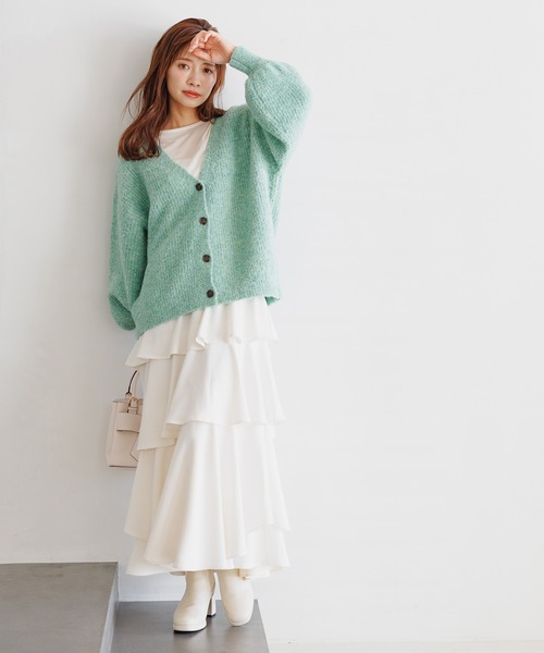 mysty woman(ミスティウーマン)の「メランジラメブークレカーディガン 151996(カーディガン/ボレロ・レディース・ブラウン/アイボリー/ブルー/チャコールグレー/ライトグリーン・FREE)」の17枚目の写真