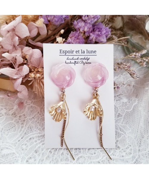 Espoir et la lune】マーブルローズピアス(MA)（ピアス（両耳用 