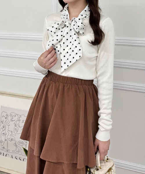 clear（クリア）の「ボウタイドットリボンドッキングニットトップス [大人 フェミニン ウィッシュコア]≪再入荷≫（ニット/セーター・レディース・オフホワイト/ブルーグレー/ブラック・F）」の5枚目の写真