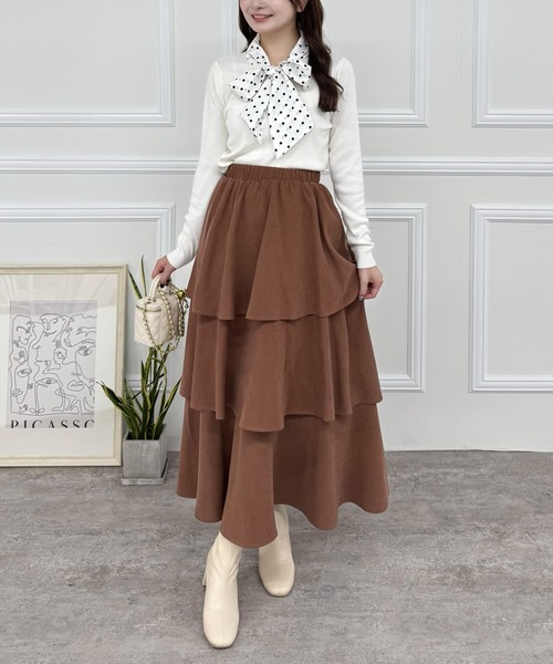 clear（クリア）の「ボウタイドットリボンドッキングニットトップス [大人 フェミニン ウィッシュコア]≪再入荷≫（ニット/セーター・レディース・オフホワイト/ブルーグレー/ブラック・F）」の6枚目の写真