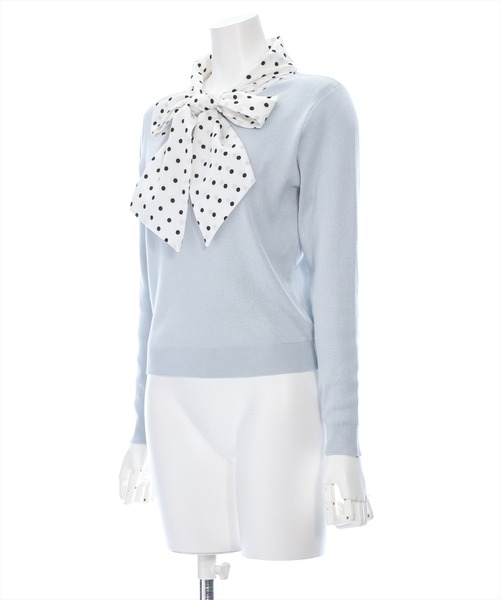 clear（クリア）の「ボウタイドットリボンドッキングニットトップス [大人 フェミニン ウィッシュコア]≪再入荷≫（ニット/セーター・レディース・オフホワイト/ブルーグレー/ブラック・F）」の8枚目の写真