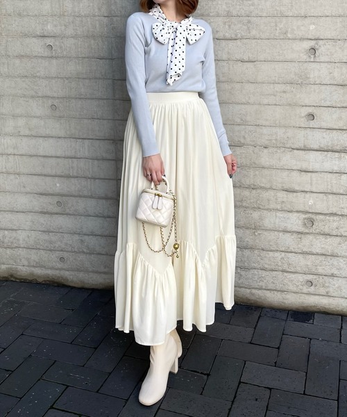 clear（クリア）の「ボウタイドットリボンドッキングニットトップス [大人 フェミニン ウィッシュコア]≪再入荷≫（ニット/セーター・レディース・オフホワイト/ブルーグレー/ブラック・F）」の7枚目の写真