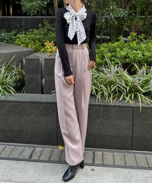 clear（クリア）の「ボウタイドットリボンドッキングニットトップス [大人 フェミニン ウィッシュコア]≪再入荷≫（ニット/セーター・レディース・オフホワイト/ブルーグレー/ブラック・F）」の4枚目の写真