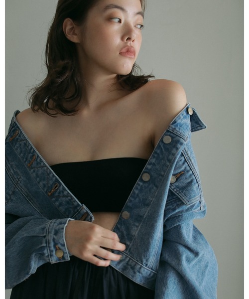 anuke(アンヌーク)の「Velour Tube Top(Tシャツ/カットソー・レディース・ホワイト/ブラック・FREE)」の7枚目の写真