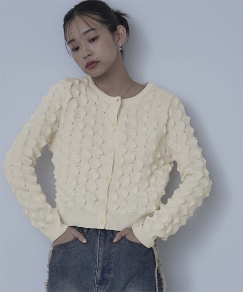 miette(ミエット)の「トゲトゲニットカーディガン(カーディガン/ボレロ・レディース・アイボリー/チャコール/ピンク/ライム・FREE)」の2枚目の写真
