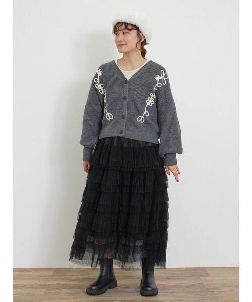 Samansa Mos2（サマンサ モスモス）の「◎テープ刺繍カーディガン（カーディガン/ボレロ・レディース・キナリ/イエロー/ブルー/チャコールグレー・F）」の8枚目の写真