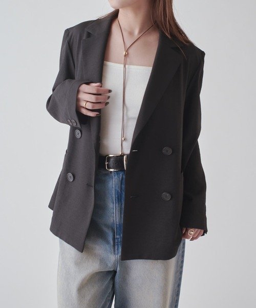 Lui's（ルイス）の「ドビークロスライトジャケット（テーラードジャケット・レディース・ブラック/ブラウン系その他・FREE）」の2枚目の写真