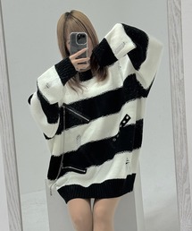 SILVER BULLET | 『PSYCHO NATION/サイコネーション』ダメージボーダークルーニット【Z】【Z】(ニット/セーター)