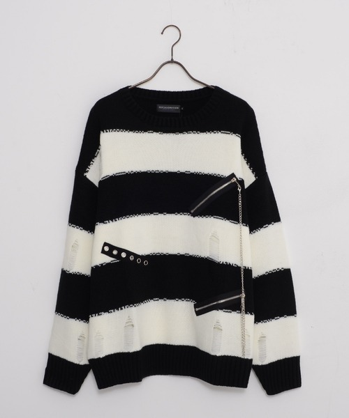 SILVER BULLET（シルバーバレット）の「『PSYCHO NATION/サイコネーション』ダメージボーダークルーニット【Z】【Z】（ニット/セーター・レディース・ブラック×レッド/ブラック×ホワイト・L/M）」の7枚目の写真