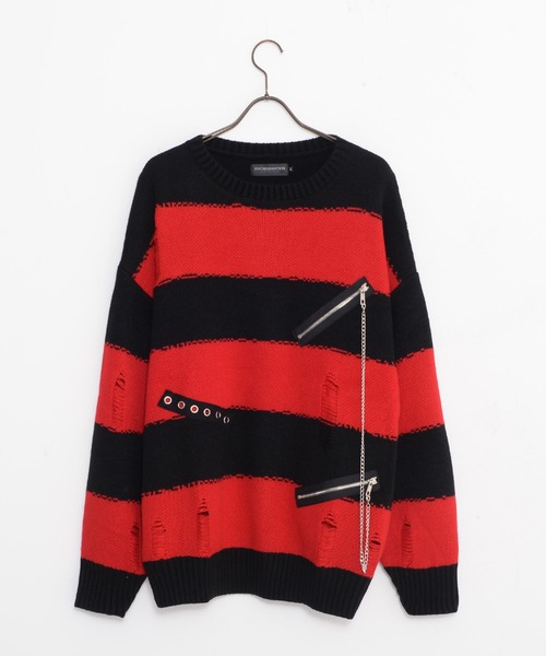 SILVER BULLET（シルバーバレット）の「『PSYCHO NATION/サイコネーション』ダメージボーダークルーニット【Z】【Z】（ニット/セーター・レディース・ブラック×レッド/ブラック×ホワイト・L/M）」の9枚目の写真