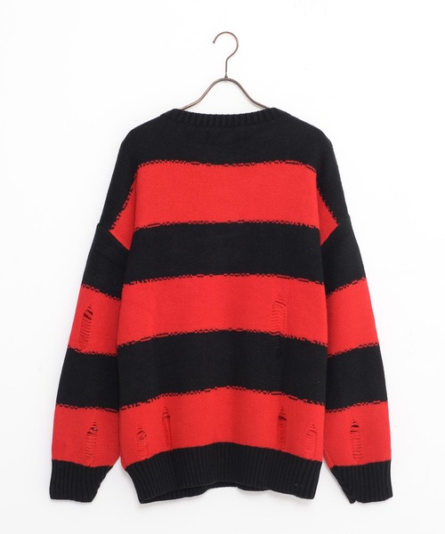 SILVER BULLET（シルバーバレット）の「『PSYCHO NATION/サイコネーション』ダメージボーダークルーニット【Z】【Z】（ニット/セーター・レディース・ブラック×レッド/ブラック×ホワイト・L/M）」の10枚目の写真