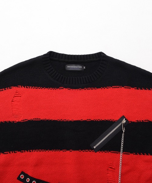 SILVER BULLET（シルバーバレット）の「『PSYCHO NATION/サイコネーション』ダメージボーダークルーニット【Z】【Z】（ニット/セーター・レディース・ブラック×レッド/ブラック×ホワイト・L/M）」の11枚目の写真