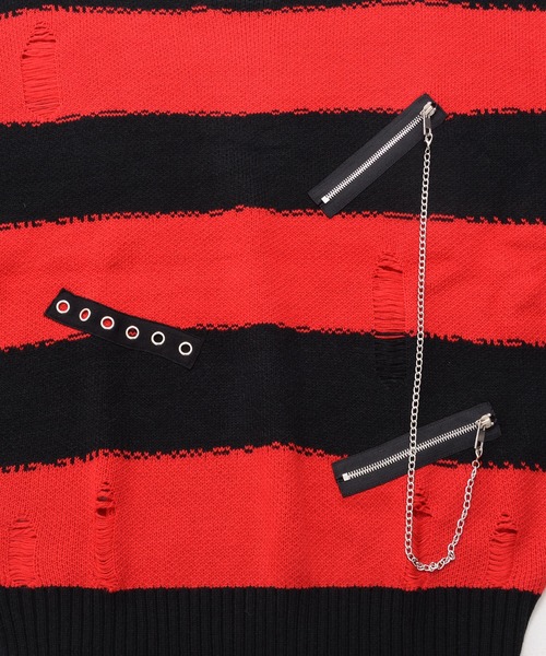 SILVER BULLET（シルバーバレット）の「『PSYCHO NATION/サイコネーション』ダメージボーダークルーニット【Z】【Z】（ニット/セーター・レディース・ブラック×レッド/ブラック×ホワイト・L/M）」の13枚目の写真