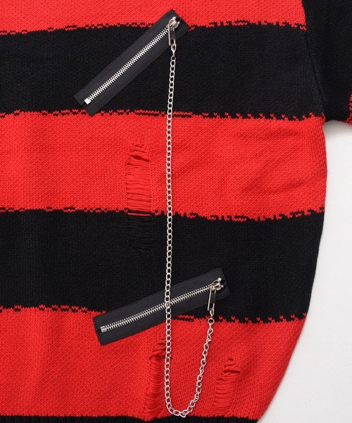 SILVER BULLET（シルバーバレット）の「『PSYCHO NATION/サイコネーション』ダメージボーダークルーニット【Z】【Z】（ニット/セーター・レディース・ブラック×レッド/ブラック×ホワイト・L/M）」の16枚目の写真
