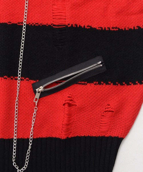SILVER BULLET（シルバーバレット）の「『PSYCHO NATION/サイコネーション』ダメージボーダークルーニット【Z】【Z】（ニット/セーター・レディース・ブラック×レッド/ブラック×ホワイト・L/M）」の20枚目の写真