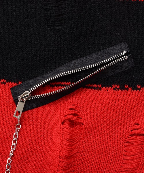 SILVER BULLET（シルバーバレット）の「『PSYCHO NATION/サイコネーション』ダメージボーダークルーニット【Z】【Z】（ニット/セーター・レディース・ブラック×レッド/ブラック×ホワイト・L/M）」の21枚目の写真