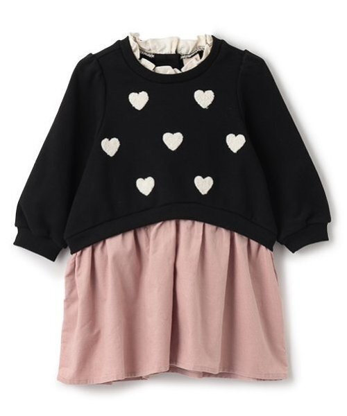 petit main(プティマイン)の「ハート刺しゅう切り替えワンピース(ワンピース・キッズ・アイボリー/ブラック・130cm/110cm/100cm/90cm/80cm/120cm)」の2枚目の写真