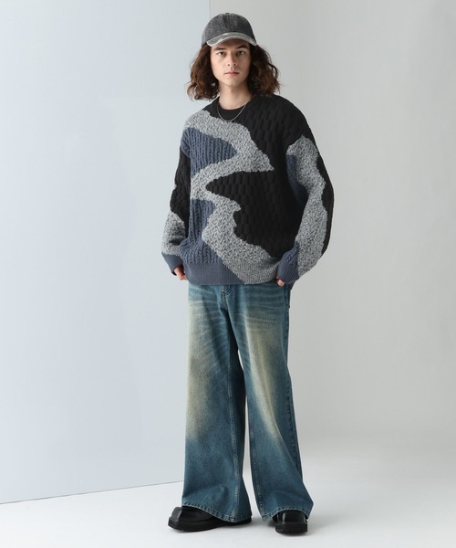 HARE（ハレ）の「キリカエガラニットプルオーバー(HARE)（ニット/セーター・メンズ・ブルー/グレー/ブラック・FREE）」の9枚目の写真
