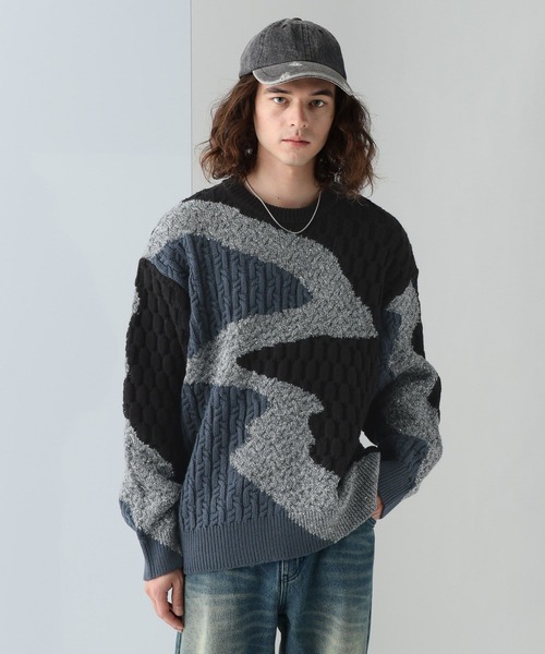 HARE（ハレ）の「キリカエガラニットプルオーバー(HARE)（ニット/セーター・メンズ・ブルー/グレー/ブラック・FREE）」の5枚目の写真