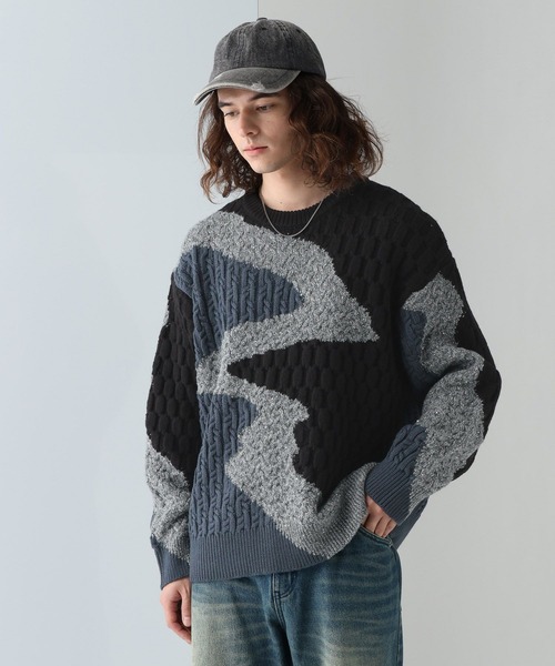 HARE（ハレ）の「キリカエガラニットプルオーバー(HARE)（ニット/セーター・メンズ・ブルー/グレー/ブラック・FREE）」の4枚目の写真