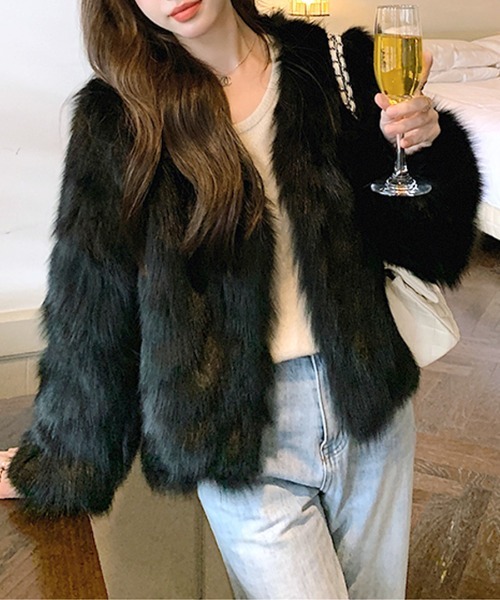 JENNE エコファーノーカラージャケット ピンク　S エコファーノーカラージャケット（ノーカラージャケット