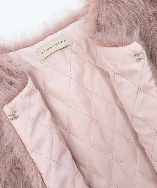 JENNE エコファーノーカラージャケット ピンク　S セール】ノーカラーエコファージャケット（ノーカラージャケット