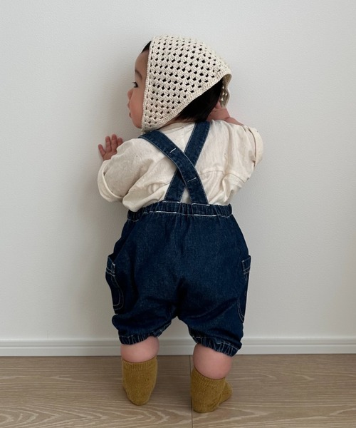 CIAOPANIC TYPY(チャオパニックティピー)の「【BABY】デニムカボチャサロペット風ロンパース(ロンパース・キッズ・ネイビー/ブルー/インディゴブルー・80)」の19枚目の写真