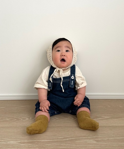 CIAOPANIC TYPY(チャオパニックティピー)の「【BABY】デニムカボチャサロペット風ロンパース(ロンパース・キッズ・ネイビー/ブルー/インディゴブルー・80)」の21枚目の写真
