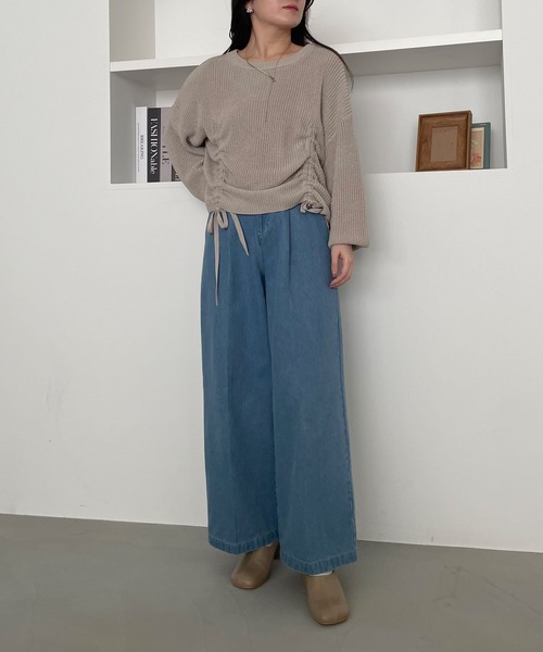 mysty woman（ミスティウーマン）の「ハイウエストタックストレートデニム 315783（デニムパンツ・レディース・ブルー/ネイビー・FREE）」の7枚目の写真