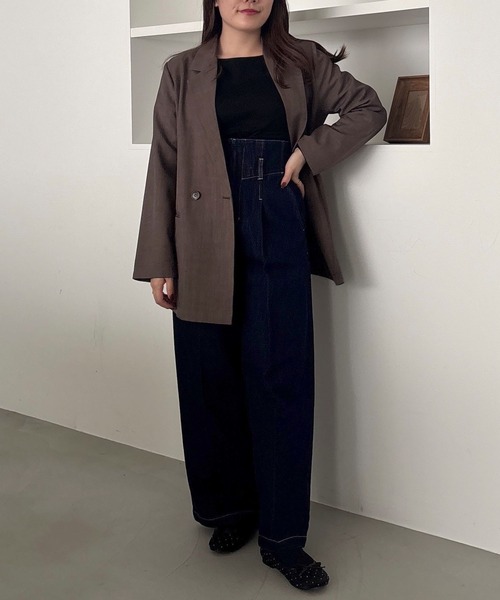 mysty woman（ミスティウーマン）の「ハイウエストタックストレートデニム 315783（デニムパンツ・レディース・ブルー/ネイビー・FREE）」の8枚目の写真