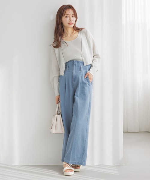 mysty woman（ミスティウーマン）の「ハイウエストタックストレートデニム 315783（デニムパンツ・レディース・ブルー/ネイビー・FREE）」の4枚目の写真