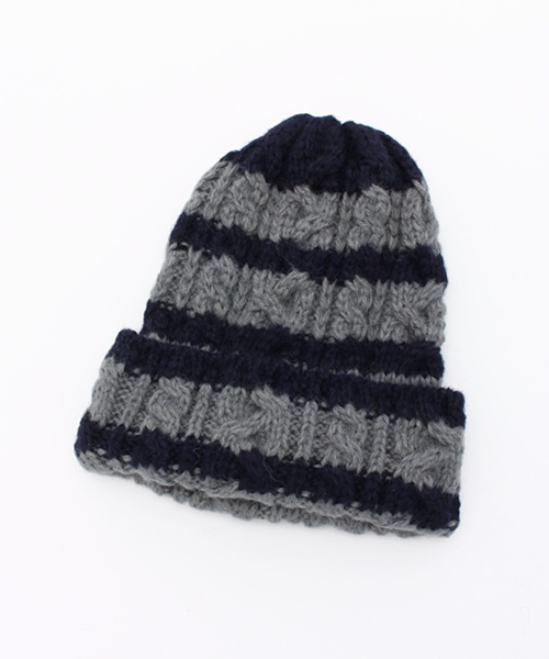 HIGHLAND 2000（ハイランドトゥーサウザンド）の「HIGHLAND 2000ストライプニットキャップ（ニットキャップ/ビーニー・レディース・ネイビー/チャコールグレー・FREE）」の2枚目の写真