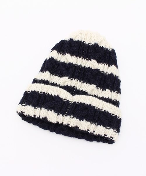 HIGHLAND 2000（ハイランドトゥーサウザンド）の「HIGHLAND 2000ストライプニットキャップ（ニットキャップ/ビーニー・レディース・ネイビー/チャコールグレー・FREE）」の3枚目の写真