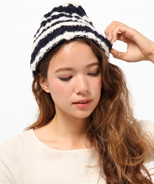 HIGHLAND 2000（ハイランドトゥーサウザンド）の「HIGHLAND 2000ストライプニットキャップ（ニットキャップ/ビーニー・レディース・ネイビー/チャコールグレー・FREE）」の8枚目の写真