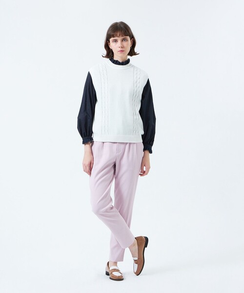 MACKINTOSH PHILOSOPHY（ﾏｯｷﾝﾄｯｼｭ ﾌｨﾛｿﾌｨｰ）の「ケーブルベスト（ベスト・レディース・ダークネイビー/グリーン/オフホワイト・38/36）」の4枚目の写真