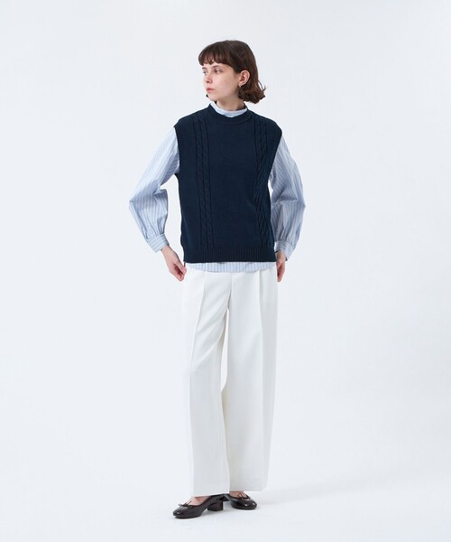 MACKINTOSH PHILOSOPHY（ﾏｯｷﾝﾄｯｼｭ ﾌｨﾛｿﾌｨｰ）の「ケーブルベスト（ベスト・レディース・ダークネイビー/グリーン/オフホワイト・38/36）」の5枚目の写真