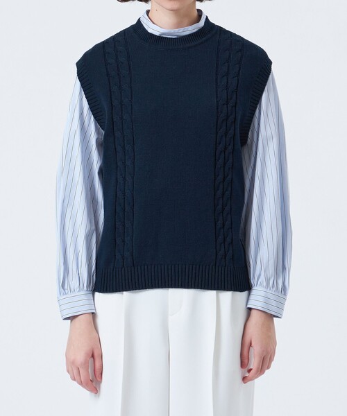MACKINTOSH PHILOSOPHY（ﾏｯｷﾝﾄｯｼｭ ﾌｨﾛｿﾌｨｰ）の「ケーブルベスト（ベスト・レディース・ダークネイビー/グリーン/オフホワイト・38/36）」の7枚目の写真