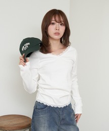 RAY CASSIN | レース付VネックロングTシャツ(Tシャツ/カットソー)