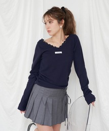 レース付きVネックロングTシャツ