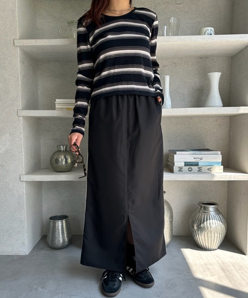 TREOVER(トレオーバー)の「サイドライン フロントスリットスカート(スカート・レディース・ピンク/ライトブルー/ブラック/オフホワイト・FREE)」の11枚目の写真