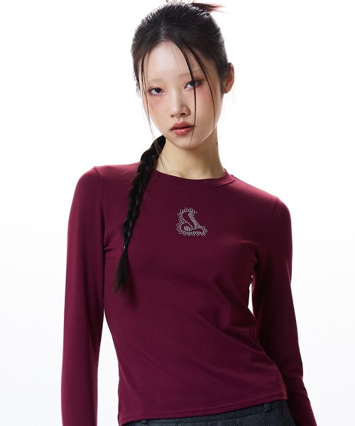 LUVISTRUE(ラヴイズトゥルー)の「CURVED L HOTFIX TEE(Tシャツ/カットソー・レディース・ホワイト/バーガンディー/ブラック・FREE)」の3枚目の写真