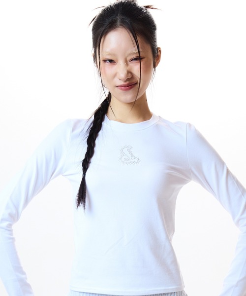 LUVISTRUE(ラヴイズトゥルー)の「CURVED L HOTFIX TEE(Tシャツ/カットソー・レディース・ホワイト/バーガンディー/ブラック・FREE)」の2枚目の写真
