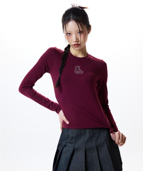 LUVISTRUE(ラヴイズトゥルー)の「CURVED L HOTFIX TEE(Tシャツ/カットソー・レディース・ホワイト/バーガンディー/ブラック・FREE)」の9枚目の写真