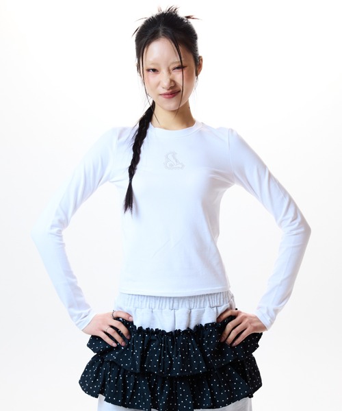 LUVISTRUE(ラヴイズトゥルー)の「CURVED L HOTFIX TEE(Tシャツ/カットソー・レディース・ホワイト/バーガンディー/ブラック・FREE)」の14枚目の写真
