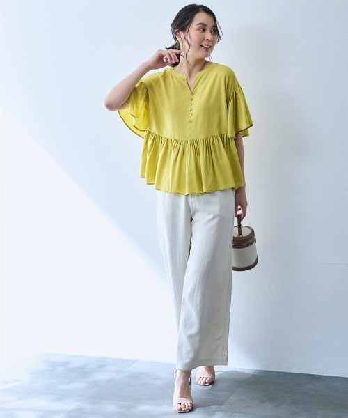 SMILE LAND(スマイルランド)の「レーヨン麻ワイドパンツ<大きいサイズ有>【OtonaSMILE】(その他パンツ・レディース・ブラウン系/チャコールグレー/アイボリー・LL/L/M/5L/4L/3L)」の5枚目の写真