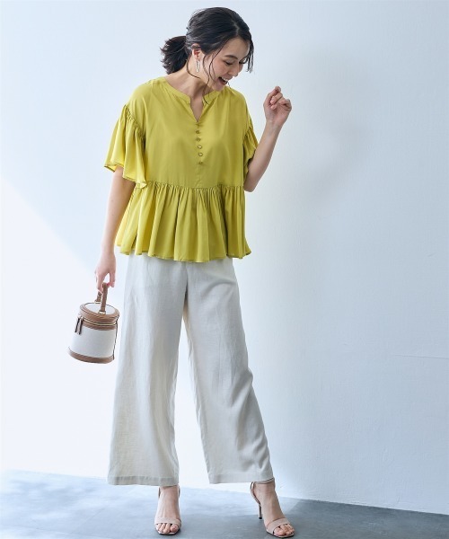 SMILE LAND(スマイルランド)の「レーヨン麻ワイドパンツ<大きいサイズ有>【OtonaSMILE】(その他パンツ・レディース・ブラウン系/チャコールグレー/アイボリー・LL/L/M/5L/4L/3L)」の6枚目の写真