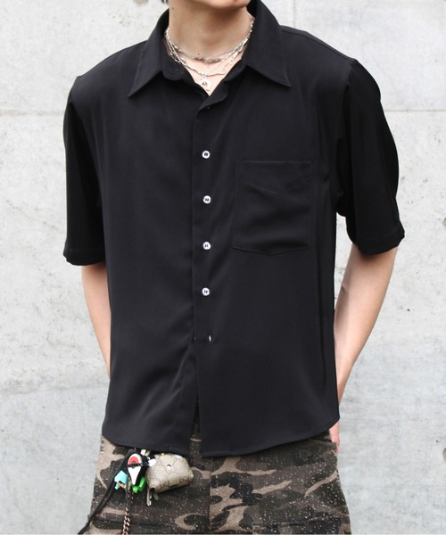 Noen（ノエン）の「ドレープドレス半袖シャツ（シャツ/ブラウス・メンズ・ホワイト/ブラック・MEDIUM/LARGE）」の2枚目の写真