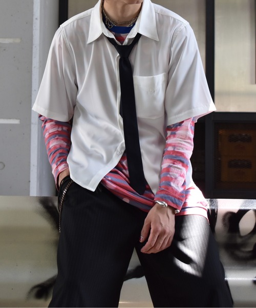 Noen（ノエン）の「ドレープドレス半袖シャツ（シャツ/ブラウス・メンズ・ホワイト/ブラック・MEDIUM/LARGE）」の4枚目の写真